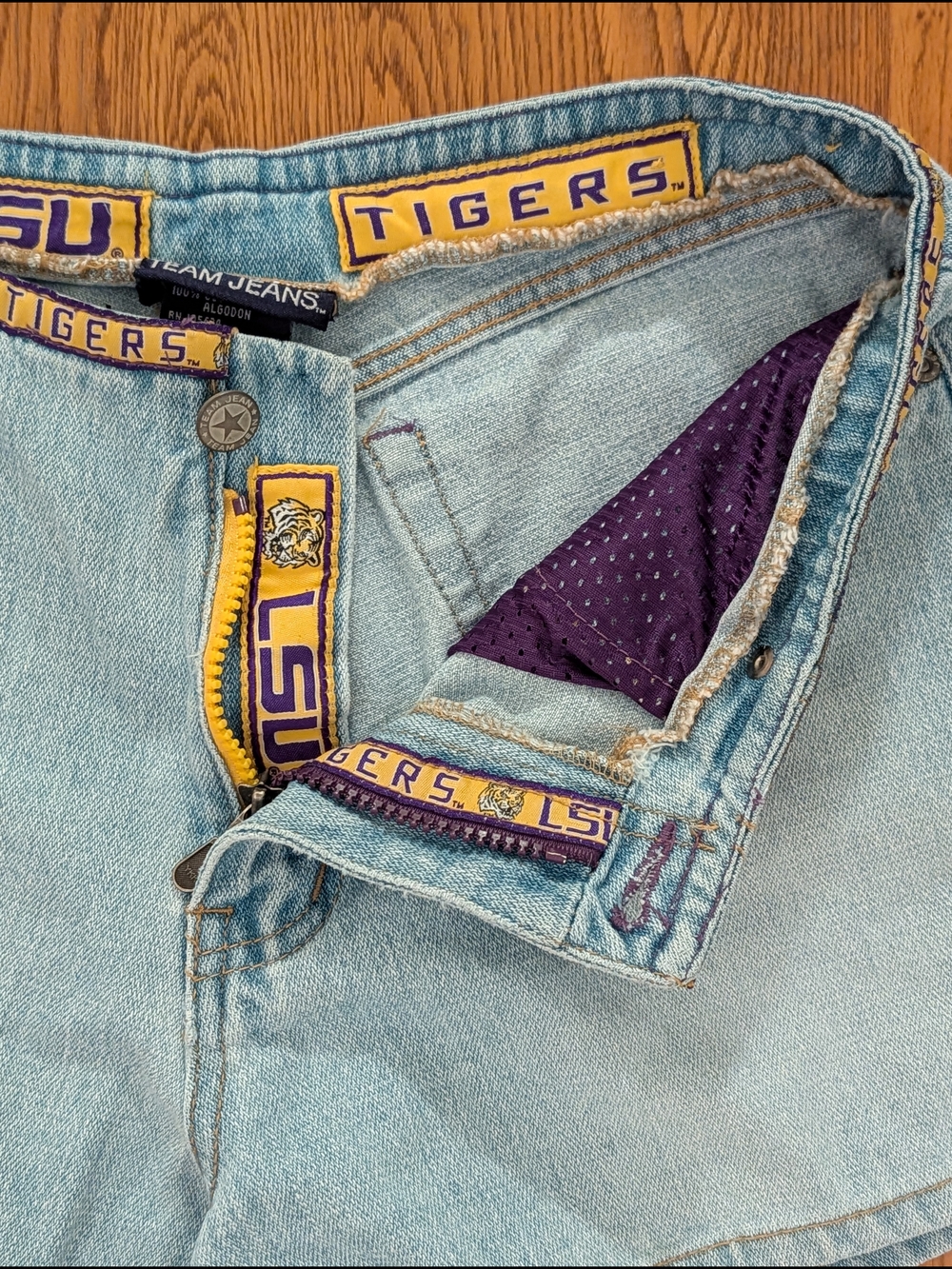 Vintage LSU Tigers Team Jeans Denim Shorts Collegiate Game Day - Picture 5 of 14